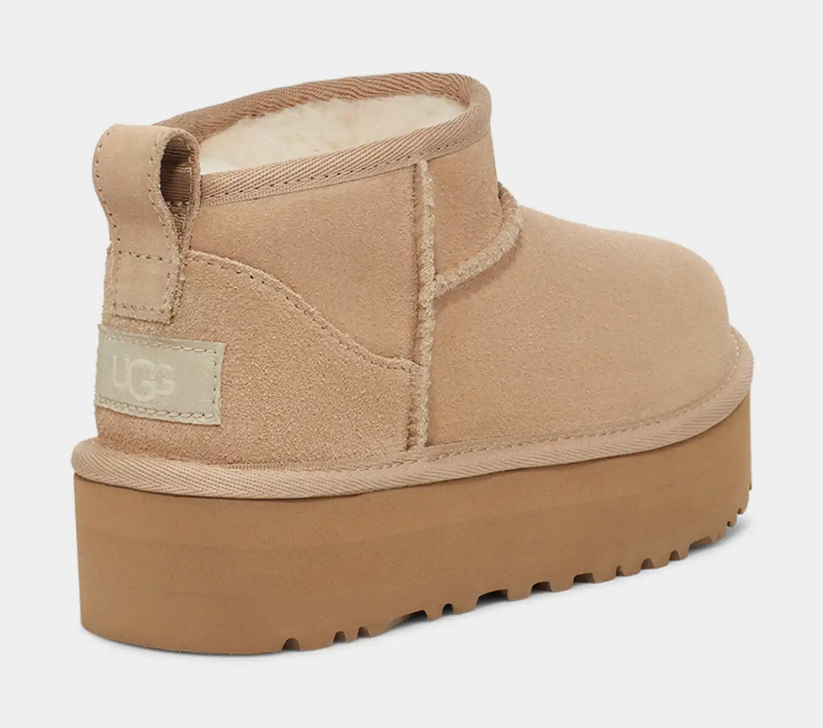 Classic Ultra Mini Platform Grade School Boots (Beige)