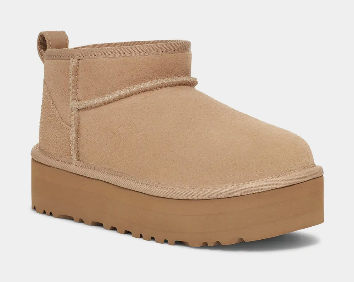 Classic Ultra Mini Platform Grade School Boots (Beige)